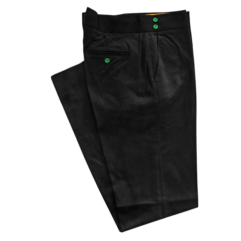 Mens Gurkha Pants 36 Black Cotton High Waist Flat Front Slim Fit Chino Trousers